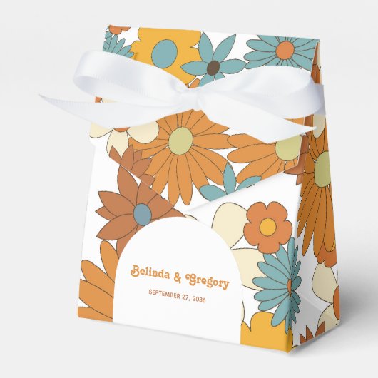 Colorful Retro Flowers 60's 70's Arch Wedding Bedankdoosjes (Voorkant Zijde)