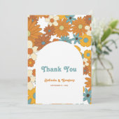 Colorful Retro Flowers 60's 70's Arch Wedding Bedankkaart (Staand voorkant)