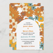 Colorful Retro Flowers 60's 70's Arch Wedding Kaart (Voorkant / Achterkant)
