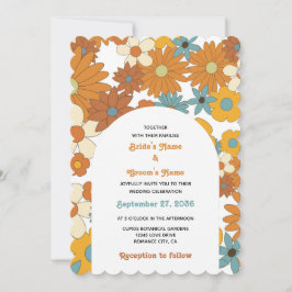 Colorful Retro Flowers 60's 70's Arch Wedding Kaart