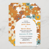 Colorful Retro Flowers 60's 70's Arch Wedding Kaart (Voorkant / Achterkant)