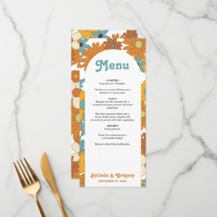 Colorful Retro Flowers 60's 70's Arch Wedding Menu