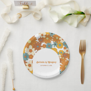 Colorful Retro Flowers 60's 70's Arch Wedding Papieren Bordje