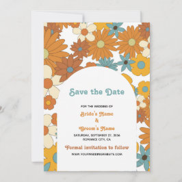 Colorful Retro Flowers 60's 70's Arch Wedding Save The Date