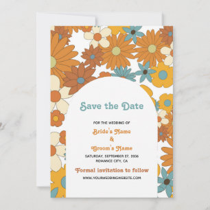 Colorful Retro Flowers 60's 70's Arch Wedding Save The Date