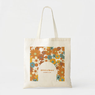 Colorful Retro Flowers 60's 70's Arch Wedding Tote Bag