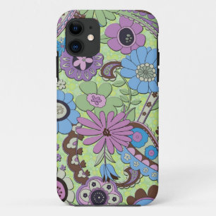 Colorful Retro Flowers and Paisley Pattern iPhone 11 Hoesje
