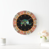 Colorful Retro Flowers & Elephant 4 Grote Klok (Huis)