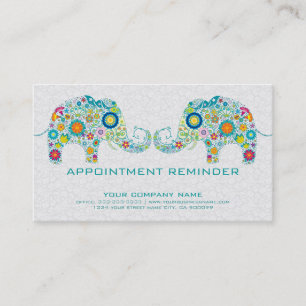 Colorful Retro Flowers Elephant Appointcard Afsprakenkaartje