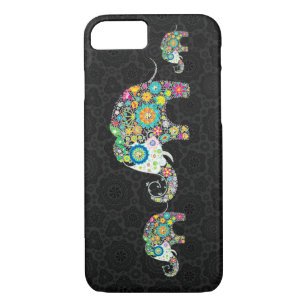 Colorful Retro Flowers Elephant Family Case-Mate iPhone Case