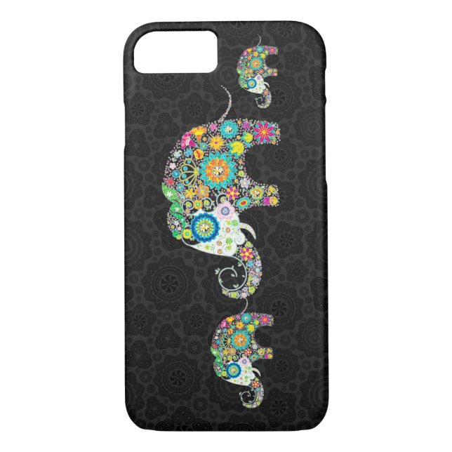 Colorful Retro Flowers Elephant Family Case-Mate iPhone Hoesje (Achterkant)