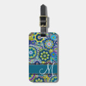 Colorful Retro Flowers met Monogram Bagagelabel (Voorkant verticaal)