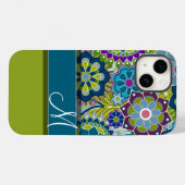 Colorful Retro Flowers met Monogram Case-Mate iPhone Case (Achterkant (horizontaal))