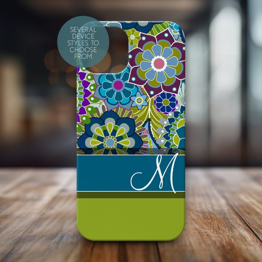 Colorful Retro Flowers met Monogram Case-Mate iPhone Case