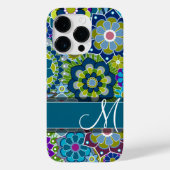 Colorful Retro Flowers met Monogram Case-Mate iPhone Case (Achterkant)