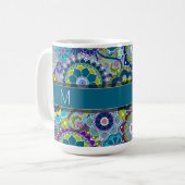 Colorful Retro Flowers met Monogram Koffiemok (Voorkant links)