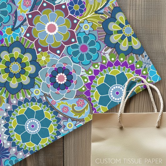 Colorful Retro Flowers met Monogram Tissuepapier