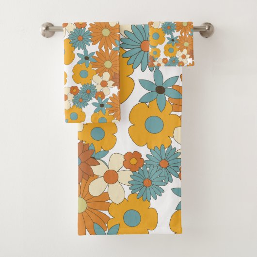 Colorful Retro Flowers Patroon Bad Handdoek (Insitu)