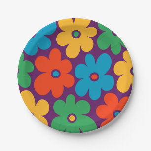 Colorful Retro Flowers Patroon Papieren Bordje