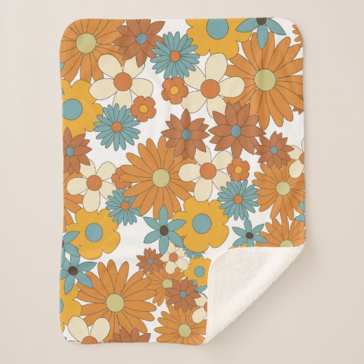 Colorful Retro Flowers Patroon Sherpa Deken (Voorkant)