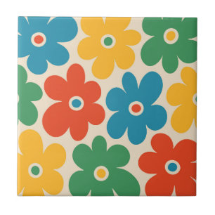 Colorful Retro Flowers Patroon Tegeltje