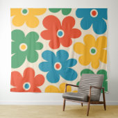 Colorful Retro Flowers Patroon Wandkleed (In Situ (horizontaal))