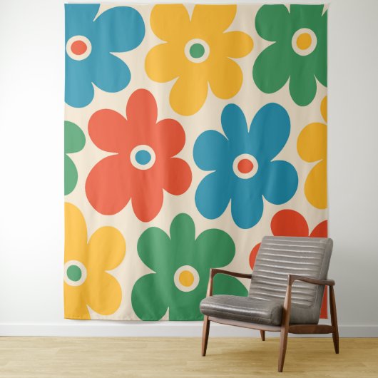 Colorful Retro Flowers Patroon Wandkleed (In situ)