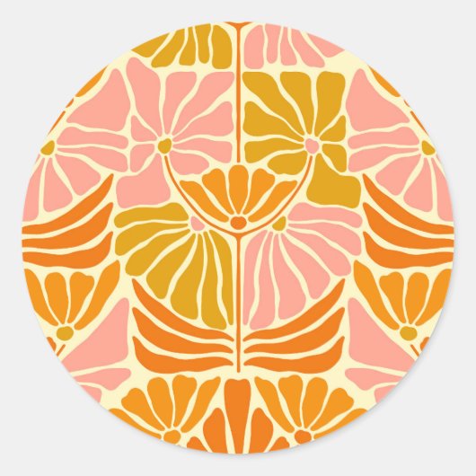 Colorful Retro Flowers Ronde Sticker (Voorkant)