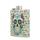 Colorful Retro Flowers Skull Heupfles (Links)