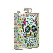 Colorful Retro Flowers Skull Heupfles (Rechts)