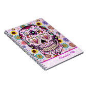 Colorful Retro Flowers Skull Notitieboek (Rechterzijde)