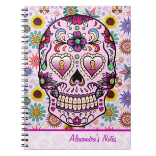 Colorful Retro Flowers Skull Notitieboek