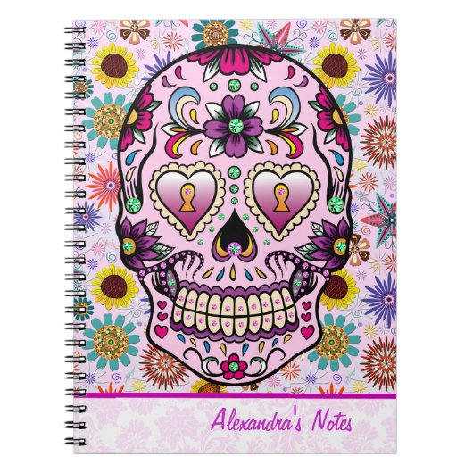 Colorful Retro Flowers Skull Notitieboek (Voorkant)