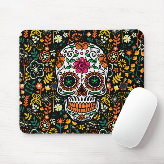 Colorful Retro Flowers Sugar Skull Muismat (Met muis)