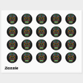 Colorful Retro Flowers Sugar Skull Ronde Sticker (Vel)