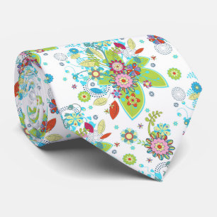 Colorful Retro Flowers & Swirls Pattern Stropdas
