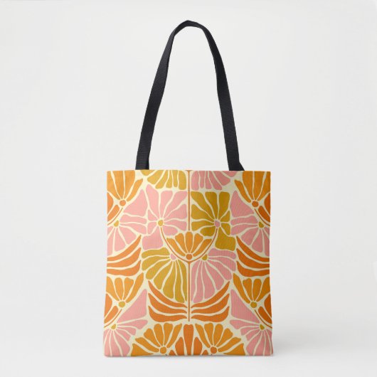 Colorful Retro Flowers Tote Bag (Voorkant)