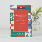 Colorful retro geometric graduation kaart (Staand voorkant)