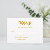 Colorful Retro Geometric Wedding | Geel RSVP Kaartje (Staand voorkant)