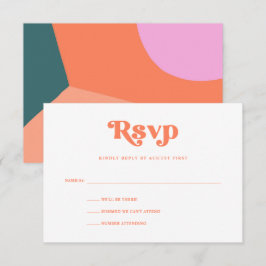 Colorful Retro Geometric Wedding | Koraal RSVP Kaartje