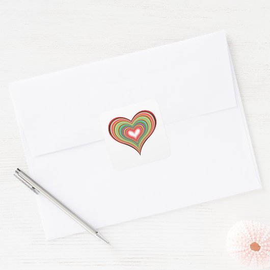 Colorful Retro Heart Square Sticker