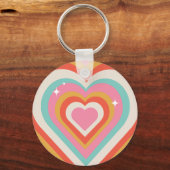 Colorful Retro Hearts with Sparkles | Valentine Sleutelhanger (Voorkant)