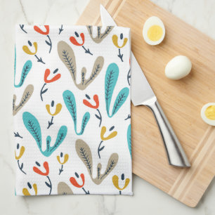 Colorful Retro Herfst Flowers & Botanical Theedoek