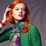 Colorful Retro Hippie Floral Sjaal<br><div class="desc">Deze rode en groene bloem heeft een leuke hand getrokken die uit de jaren '60 zou kunnen komen. Het was voorzien van AI.</div>