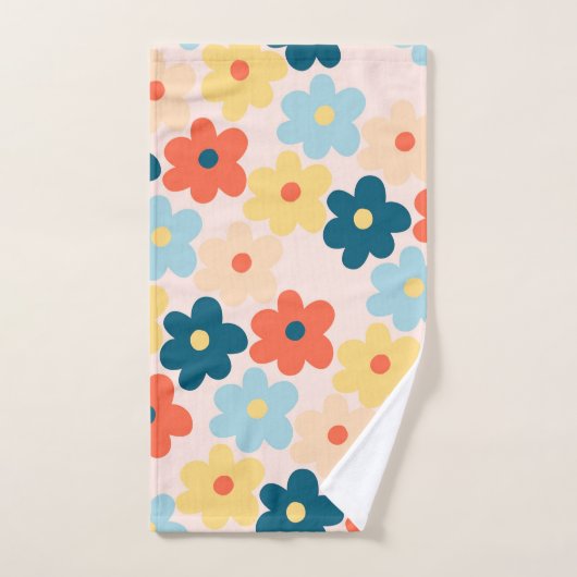 Colorful Retro Hippie Flower Pattern Bad Handdoek (Handdoek)