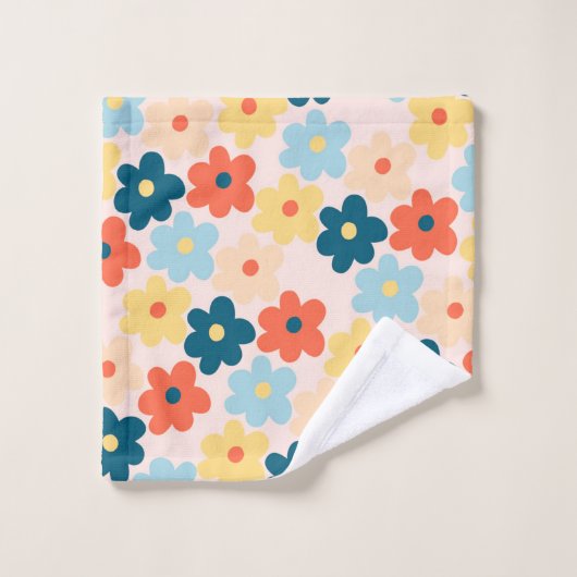 Colorful Retro Hippie Flower Pattern Bad Handdoek (Wasdoekje)