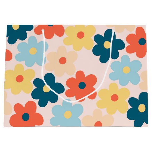 Colorful Retro Hippie Flower Pattern Groot Cadeauzakje (Voorkant)