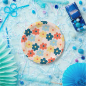 Colorful Retro Hippie Flower Pattern Papieren Bordje (Feest)
