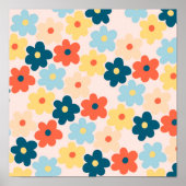 Colorful Retro Hippie Flower Pattern Poster (Voorkant)