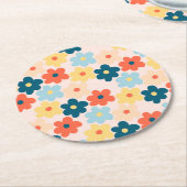 Colorful Retro Hippie Flower Pattern Ronde Kartonnen Onderzetter (Gebogen)